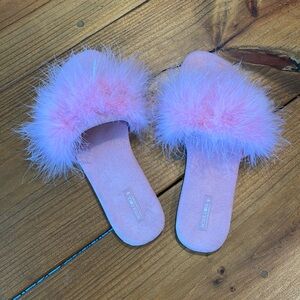 Pink fuzzy slides